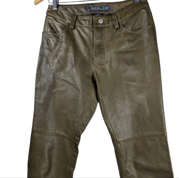 GAP Genuine Leather Bootcut Pants Jeans Olive Green Y2K Vintage Size 2 - Picture 5 of 16